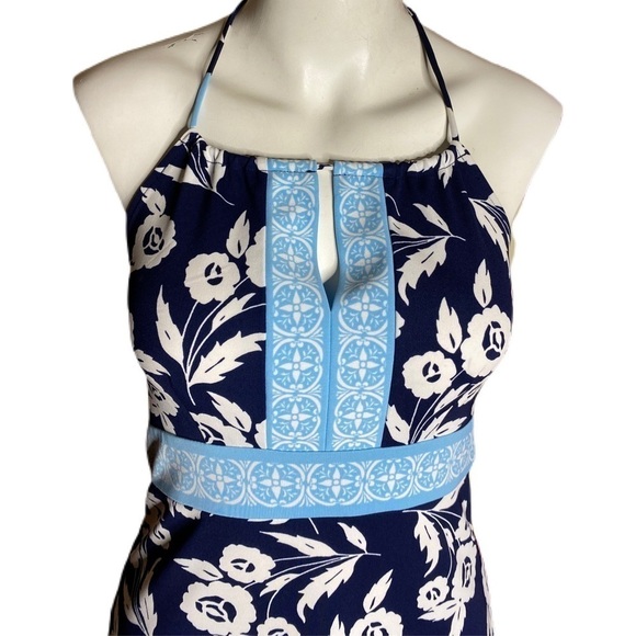 Ann Taylor Loft Dress Navy White Floral Halter Size 0 - Picture 2 of 6